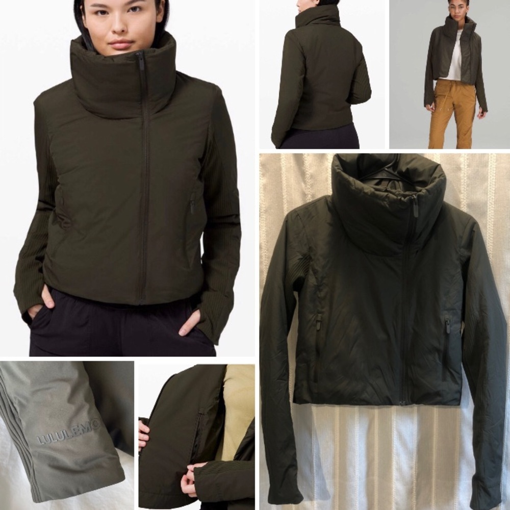 Lululemon Sleek City Jacket Dark Olive 0 XS Insulated Puff Coat Zip